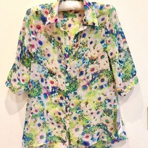 90's Psychedelic Floral Print Top Small NWT